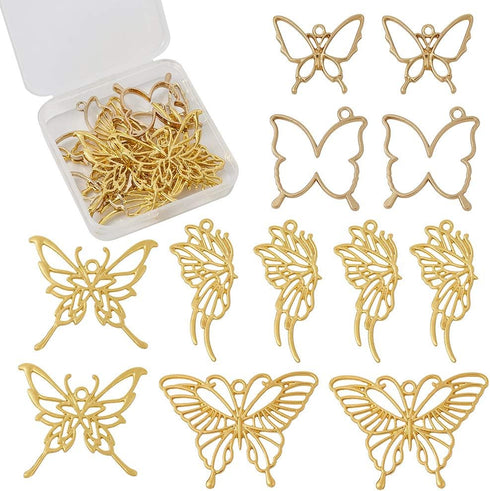 Assorted Style Open Back Bezel Charms Metal Hollow Frame Pendants Pressed Flower Charms for DIY UV Resin Jewelry Making...