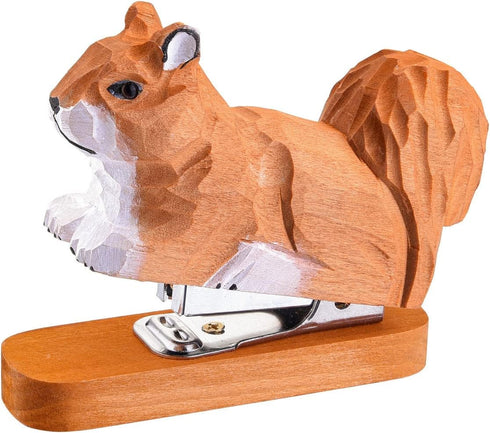 Yoption Wooden Animal Stapler, Squirrel Desktop Stitcher Handmade Wood Carving Statue Sculpture for Children School Office Stationery, includes 10...