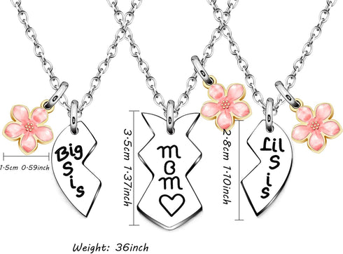 3Pcs Mother Daughter ,Mom Big / Lil Sis Pendant Necklaces Birthday Mother's Day Chirstmas Gifts...