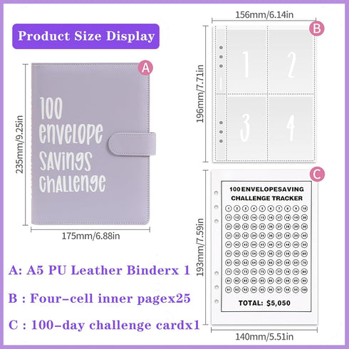 100 Envelopes Challenge Binder 100 Envelopes Money Saving Challenge Budget Binder Savings Challenge Book Easy and Fun Way to Save $5,050 for Home,...