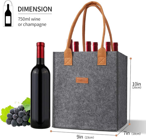 LIFEBEAUTY 6 Bottle Wine Tote Bag, Insulated Thermal Padded Wine Bottle Carrying Cooler Carrier for Travel, Picnic, Great Gift for Wine Lover (Gre...
