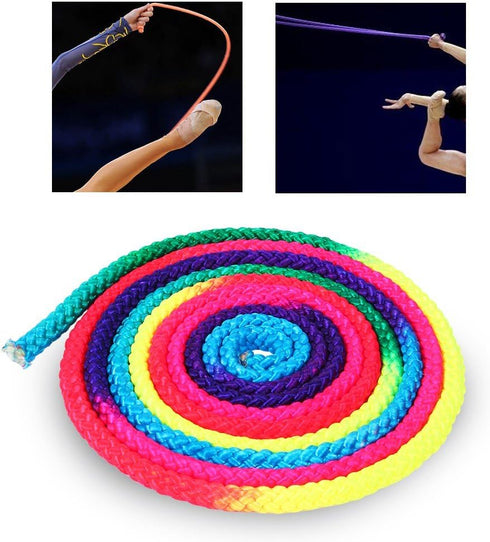 Gymnastics Art Rope, 2.8m/110inch Nylon Rainbow Color Rhythmic Gymnastics Rope Solid Competition Arts Training Rope Gymnastic Skipping Rope for Ex...