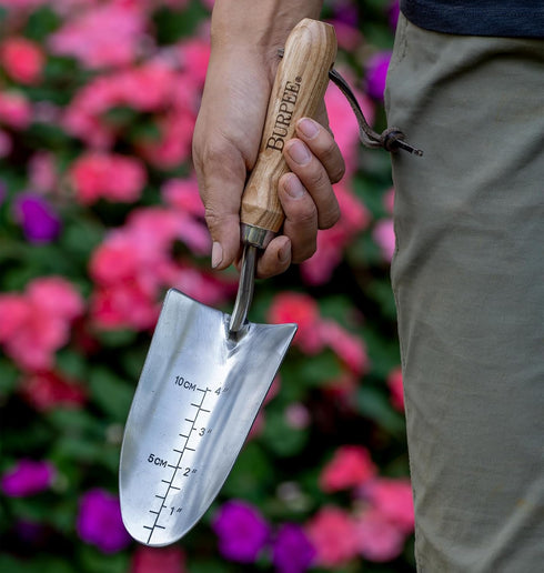 Burpee 13" Stainless Steel Trowel | Durable Long Lasting Garden Tool | Leather Wrist Strap 5" Handle, 10 Year Warranty, Oak...