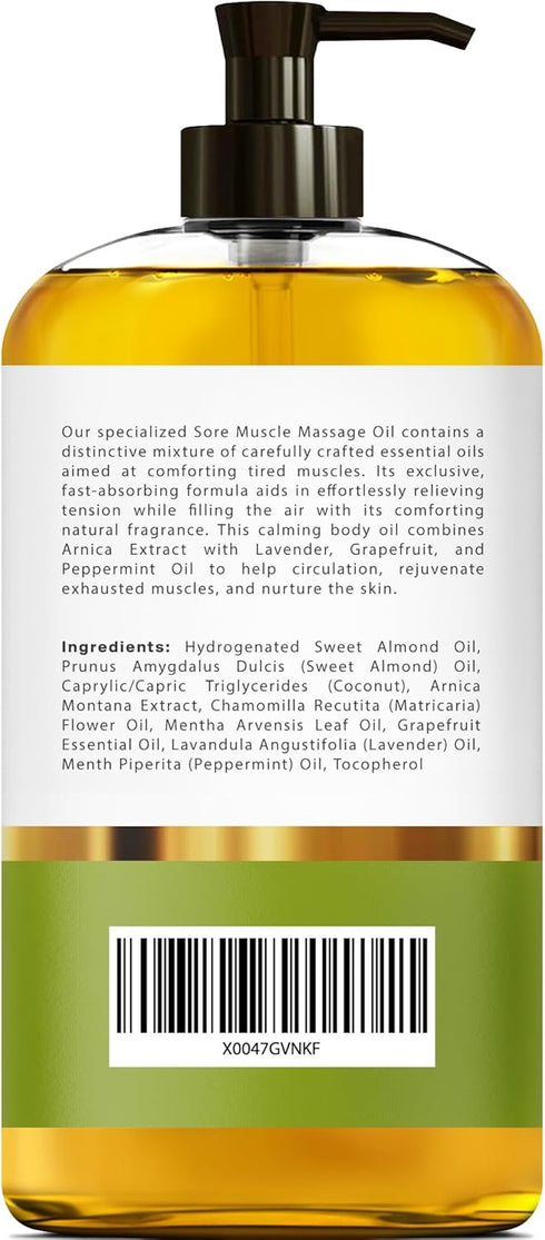 Arnica Sore Muscle Massage Oil – 100% Pure & Natural - Massage Therapy for Muscles & Joints – Body Oil Infused with Arnica Extract, Lavender Oil, ...