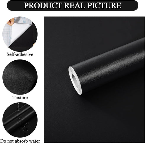 practicalWs Black Wallpaper Peel and Stick 17.7 "x118.1 Removable Black Contact Paper, Self-Adhesive Matte Textured Vinyl Wall Paper for Bedroom L...