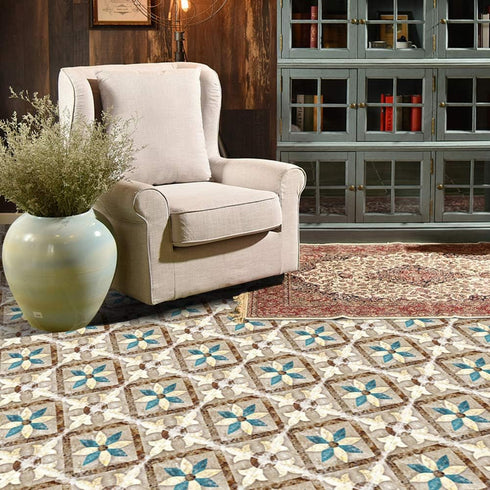 Non-Slip Vinyl Floor Sticker, Waterproof PVC Backsplash Tile Decal, Self-Adhesive Peel and Stick Wall Sticker for Home Décor (Morocco-119, 4Pcs 12...