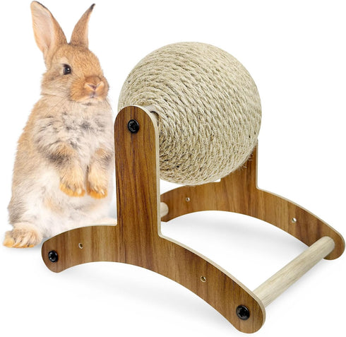 Fhiny Rabbit Scratch Toy, Natural Sisal Rabbit Scratching Ball Sisal Rope Bunny Claw Scratcher Rotating Ball Interactive Toys Nail Scratching Post...