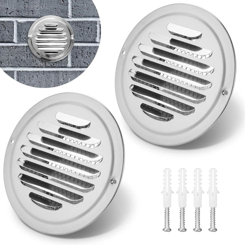 HOXHA 2 Pack 4 Inch Dryer Vent Cover Stainless Steel Round Air Vent Cover with Louver Built-in Fine Mesh Exterior Wall Vent Cover Soffit Vent for ...
