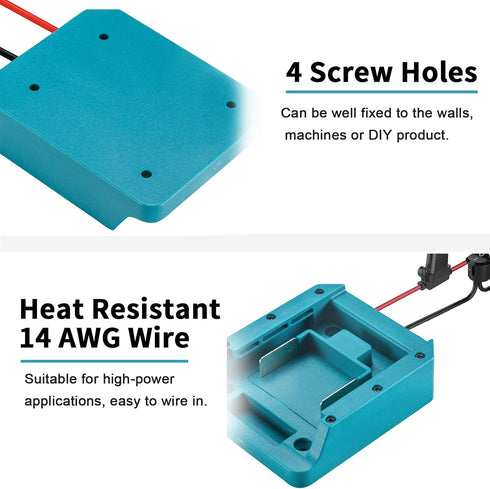 Fit for MAKITA 18v Battery Power Mount Connector Adapter Dock Holder with 14 awg Wires...