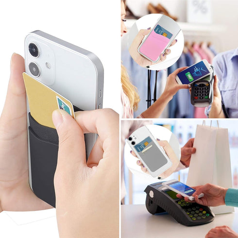 SS Card Holder for Back of Phone, Cell Phone Wallet Stick-on Credit Card Sleeve Pocket Silicone Pouch Compatible for iPhone, Samsung Galaxy and Mo...
