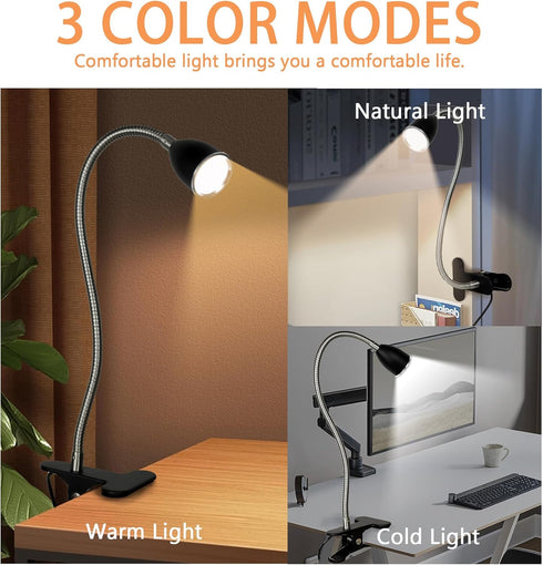 Desk lamp Eye-Caring Table Lamps, 360°Rotation Gooseneck Clip on Lamp Reading Light, Portable Reading Book Light, Clamp Light, Study Desk Lamps fo...