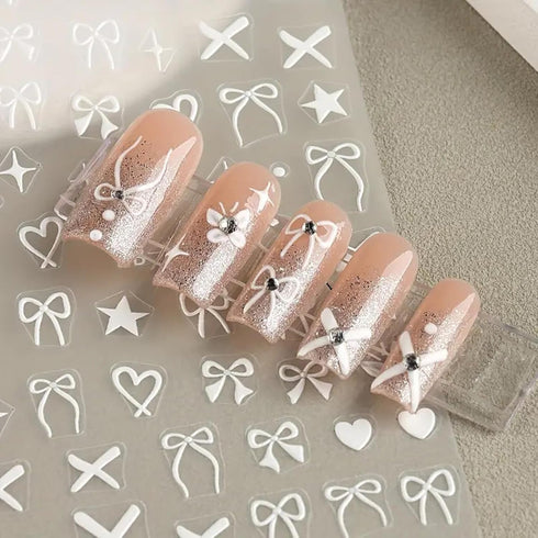 Heart Bows Nail Art Stickers Decals 4 Pcs White Red Pink Bow Tie Nail Design Stickers Bow Star Heart Nail Supplies Valentine's Day Nail Stickers B...