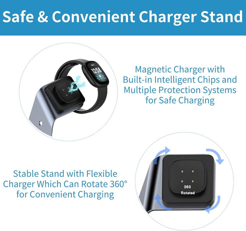 Charger Dock Replacement for Fitbit Sense/Versa 4 / Versa 3 / Sense 2, Sense & Versa Premium Aluminum Charger Stand with 5ft Charging Cable, Space...