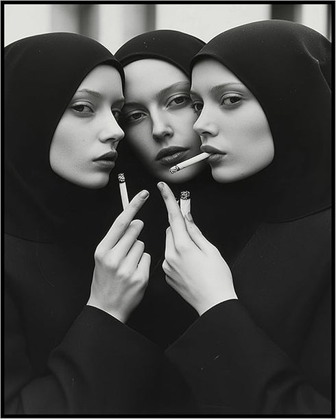 Posterizer 1 pcs-black and white photo art-nuns smoking cigarettes 2-Photography Art-Retro Art-Decorations for Bedroom, Office, Living Room - unfr...