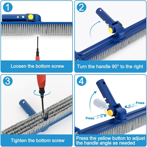 Pool Brush with Rotatable Handle,17.5" Pool Brush Head for Inground Pools, Above-Ground & Vinyl Pools, Heavy-duty Pool Brushes for Cleaning Pool W...