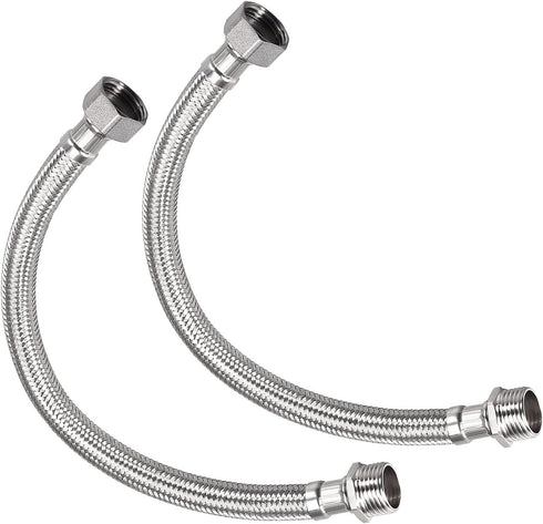 Faucet Supply Line Connector (400mm/16") 2Pcs, 304 Stainless Steel G1/2 Female to G1/2 Male Water Supply Hose Connector - for Kitchen Bathroom...