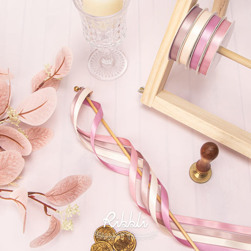 Ribbli Dusty Rose Satin Ribbon 3/8 Inch x 4 Rolls Total 40 Yards- Champagne Pink/Rose Gold/Rosy Mauve/Mauve Ribbon for Wrapping and Craft...