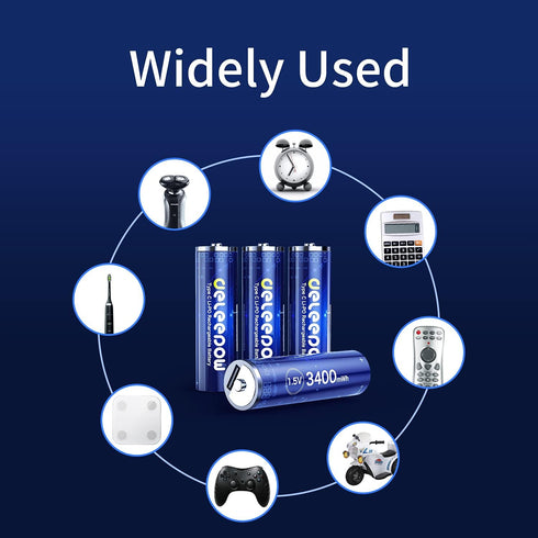 Deleepow Rechargeable AA Batteries USB 3400mWh AA Lithium Rechargeable Batteries 1500 Cycle with USB C Cable 4-Pack...