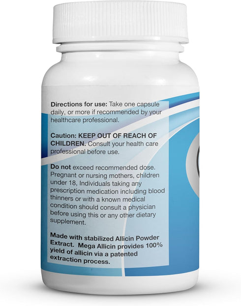 100% Pure Stabilized Allicin from Garlic Odor-Controlled | 180,000mcg (180mg) Vegetarian (vCAPS) Non-GMO, Gluten-Free | Derived from Allium Sativu...