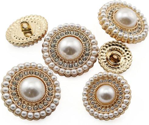 16PCS Gold Diamond-Encrusted Pearl Buttons Metal Button Rhinestone Faux Pearl Buttons Embellishments for Coat, Suits, Knitting Sweaters, Sewing Cr...