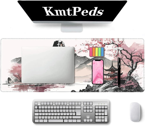 Watercolor Cherry Blossom Large Gaming Mouse Pad,Mouse Pad Gaming 31.5 x 11.8 in Mouse Mat Desk Pad,Large Desk Mat,Extended Keyboard Mousepad with...