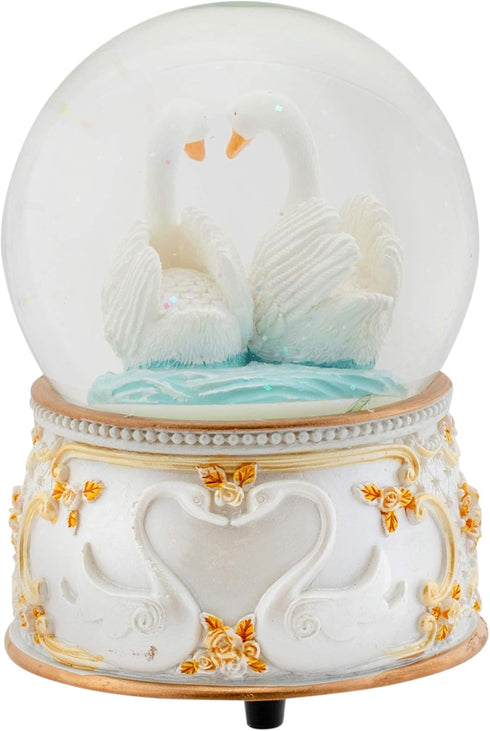 Elanze Designs Graceful White Revolving Swan 100MM Sturdy Wind Up Musical Glitter Water Snow Globe Tabletop Dresser Nightstand Figurine Decoration...