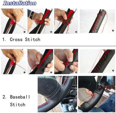 Leather Steering Wheel Cover Lace Up, Stitch On Wrap, Universal Fit 13-20 inch Car Truck SUV Pickup Boat, A Whole Piece of Cowhide, DIY Stitch w/N...