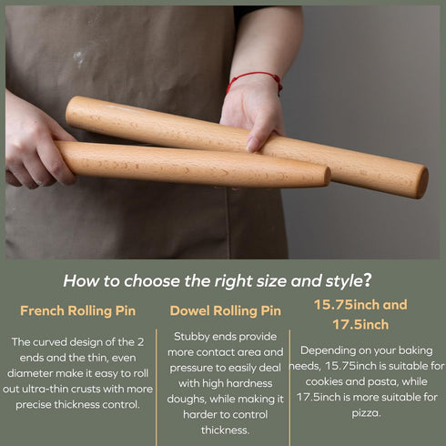 Muso Wood Rolling Pin for Baking Wooden Pizza Dough Roller(Dowel 15.75-Inch-by-1.38-Inch)...