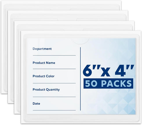 Mifflin-USA Index Card Holder (4x6”, 50 Pack), Clear Self-Adhesive Card Pockets, Label Holders for Organizing Storage Bins & Containers, Plastic S...