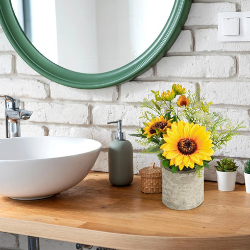 COCOBOO Sunflower Artificial Flowers Pot, Sunflower Decor, Yellow Fake Flower in Pots, for Home Bathroom Kitchen...
