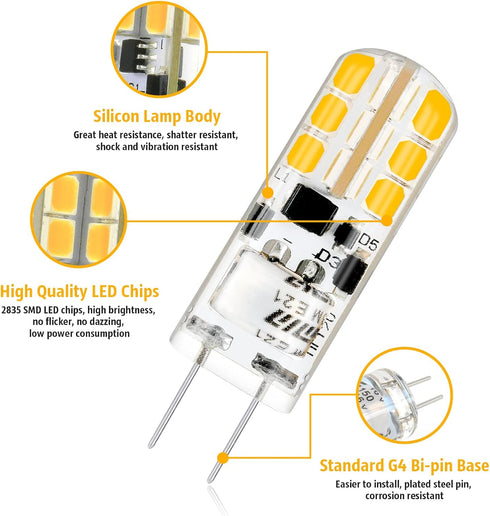 YUIIP G4 LED Bulb 2W, 12V JC G4 Bi Pin Bulb, 20W Halogen Bulb Replacement, Warm White 2700K G4 LED Light Bulbs for Under Cabinet Puck Light, Chand...