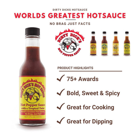 Dirty Dicks Original Hot Sauce, 5 Fl Oz - Award-Winning Blend of Habanero, Tropical Fruits & Spices (Pack of 3)...