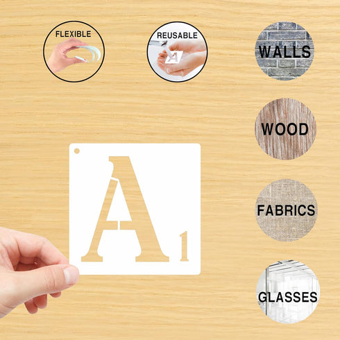 Letter Stencils 6 inch, 42PCS Scrabble Stencils for Painting on Wood Wall Home Decor Craft Projects Canvas Fabric, Numbers Symbol Alphabet Stencil...