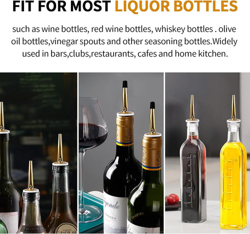 SuproBarware Liquor Bottle Pourers - Stainless Steel Bottle Pourers with Clean Bursh, Rustproof Metal Alcohol Pouring Tubes For Bars, Clubs, Resta...