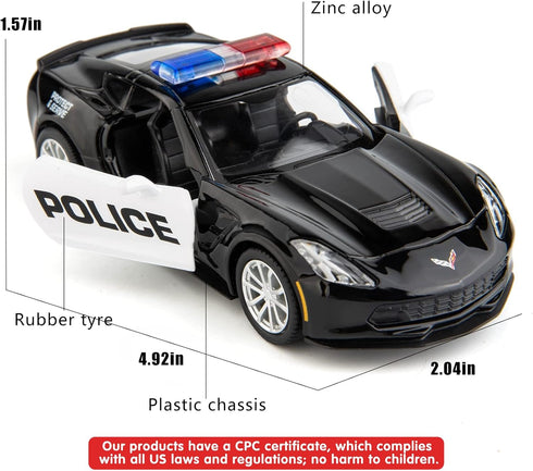 BDTCTK 1/36 Scale Corvette Police Car Model, Zinc Alloy Die-Cast Pull Back Vehicles Kid Toys for Boy Girl Gift (Corvette Police Car)...