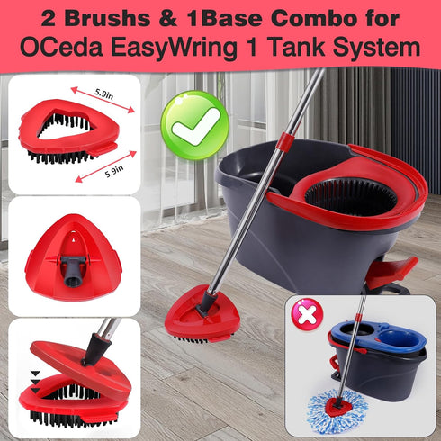 Scrub Brushes 2 Pcs & 1 Base Combo for O Ceda EasyWring 1 Tank System,Mop Head Replacement,Spin Mop Replace Head Brush for Bathroom,Kitchen,Tub an...