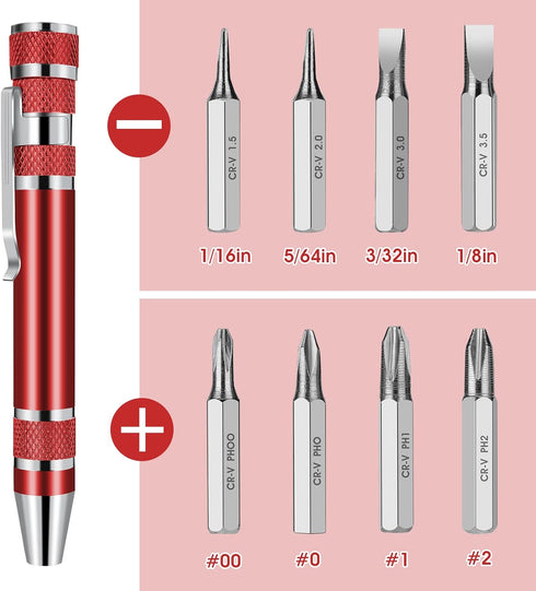 4 Pieces Pen Screwdriver, 8 In 1 Multitool Pocket Screwdriver Mini Screwdriver Set Handy Tool Magnetic Portable Screwdriver Crossing Flathead Scre...