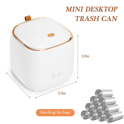 Mini Countertop Trash Can with 12 Rolls of Trash Bags, Desk Trash Can Tiny Trash Can with Press Type Lid, Desktop Trash Can Applicable for Bathroo...