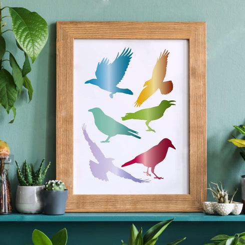 FINGERINSPIRE Crow Stencil 11.7x8.3 inch Raven Stencil Primitive Flying Raven Pattern Stencil Reusable Crow Painting Stencil DIY Craft Stencils fo...