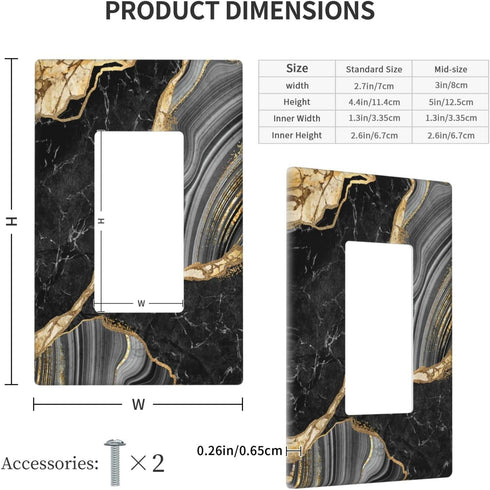 Black Gold Marble Single Gang Rocker Light Switch Plate Cover Decor Wall Plate Cover For Home Bedroom Kitchen Decorative 4.4 * 2.7 Inches Standard...