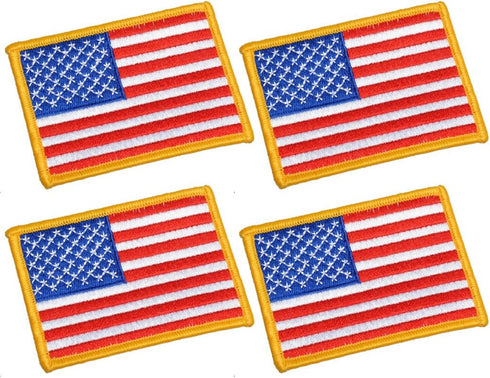 UNIS 4 Pack, 3.5 X 2.5. Inch Large Size American US Flag Embroidered Cloth Sew on Iron on Patch Golden Yellow Border....