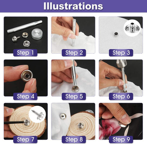 150 PCS Canvas Snap Kit with 2 Pcs Setting Tool, Marine Grade Stainless Steel 3/8" Socket Canvas Snap Button Fastener Kit and Upholstery Boat Cove...