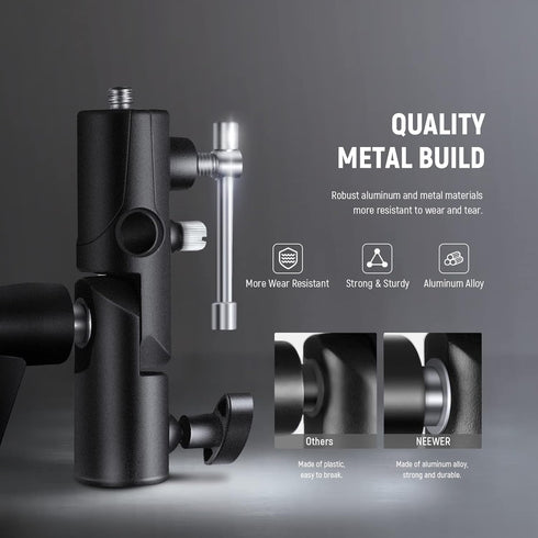 NEEWER Camera Flash Bracket H-Type Mount with Umbrella Softbox Holder, 180° Swivel Adjustable Metal Light Stand Adapter with 1/4" to 3/8" Screw Ad...