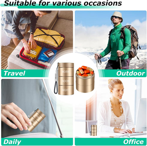 Aluminum Alloy Waterproof Pill Organizer 3 times a day,Moisture Proof Metal Pill Case,Small Daily Pill Holder for Purse,Portable Travel Pill box C...