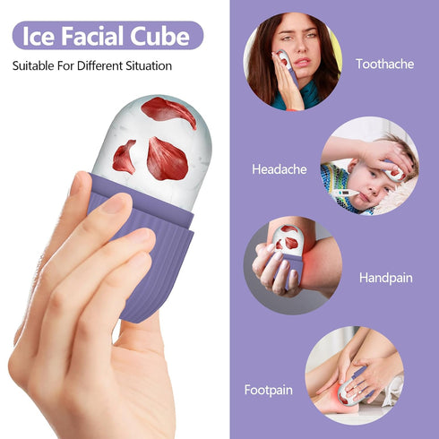 Ice Roller for Face and Eye, Silicone Ice Facial Roller Ice Holder, Face Ice Mold Skin Care, Face Icers Reusable Ice Cube Roller for Shrink Pores ...