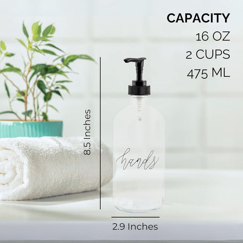 Cornucopia Brands 16oz Hands Dishes Pump Bottles (Clear, Set of 2); Pump Dispensers for Kitchen and Home...