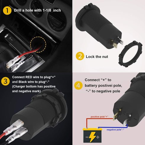 12V USB Outlet - 90W(Max) Dual Ports QC4.0 PD & Quick Charge3.0 Car Charger Socket with LED Indicator - Waterproof USB C Port for Car Boat Marine ...