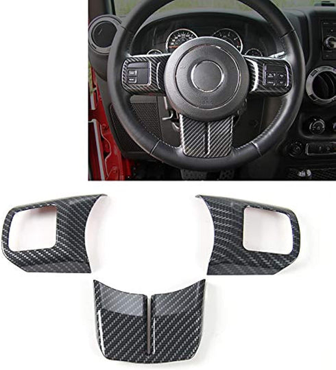JeCar Interior Steering Wheel Decoration Trim Kits For Jeep Wrangler 2011-2017 JK Unlimited Patriot Compass & Grand Cherokee 2011-2013 (Carbon fib...