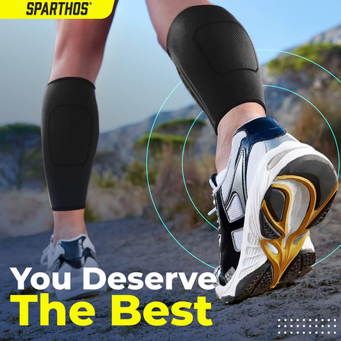 Calf Compression Sleeves by SPARTHOS (Pair) – Leg Compression Socks for Men and Women – Shin Splint Calf Pain Relief Calf Medical Leg Pain and Cra...
