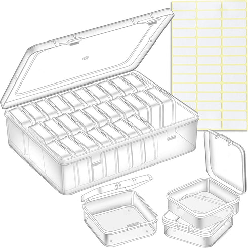 Bead Organizer Box, 30Pcs Small Clear Plastic Bead Storage Containers, 1 Craft Storage Box with Hinged Lid, 42 Labels, Mini Box for Jewelry Making...